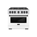 ZLINE Autograph Edition 36 in. 5.2 cu. ft. Select Dual Fuel Range with 6 Burner Gas Cooktop and Electric Convection Oven in Satin Stainless Steel with White Matte Door and Matte Black Accents, Open Box-Great Condition