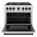 ZLINE Autograph Edition 36 in. 5.2 cu. ft. Select Dual Fuel Range with 6 Burner Gas Cooktop and Electric Convection Oven in Satin Stainless Steel with White Matte Door and Matte Black Accents, Open Box-Great Condition