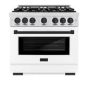 ZLINE Autograph Edition 36 in. 5.2 cu. ft. Select Dual Fuel Range with 6 Burner Gas Cooktop and Electric Convection Oven in Satin Stainless Steel with White Matte Door and Matte Black Accents, Open Box-Great Condition