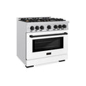 ZLINE Autograph Edition 36 in. 5.2 cu. ft. Select Dual Fuel Range with 6 Burner Gas Cooktop and Electric Convection Oven in Satin Stainless Steel with White Matte Door and Matte Black Accents, Open Box-Great Condition