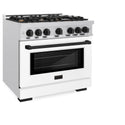 ZLINE Autograph Edition 36 in. 5.2 cu. ft. Select Dual Fuel Range with 6 Burner Gas Cooktop and Electric Convection Oven in Satin Stainless Steel with White Matte Door and Matte Black Accents, Open Box-Great Condition