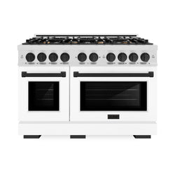 ZLINE Autograph Edition 48 in. 6.7 cu. ft. Select Double Oven Dual Fuel Range with 8 Burner Gas Cooktop in Satin Stainless Steel with White Matte Doors and Matte Black Accents (HDRSZ-WM-48-MB)
