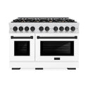 ZLINE Autograph Edition 48 in. 6.7 cu. ft. Select Double Oven Dual Fuel Range with 8 Burner Gas Cooktop in Satin Stainless Steel with White Matte Doors and Matte Black Accents, Open Box-Great Condition