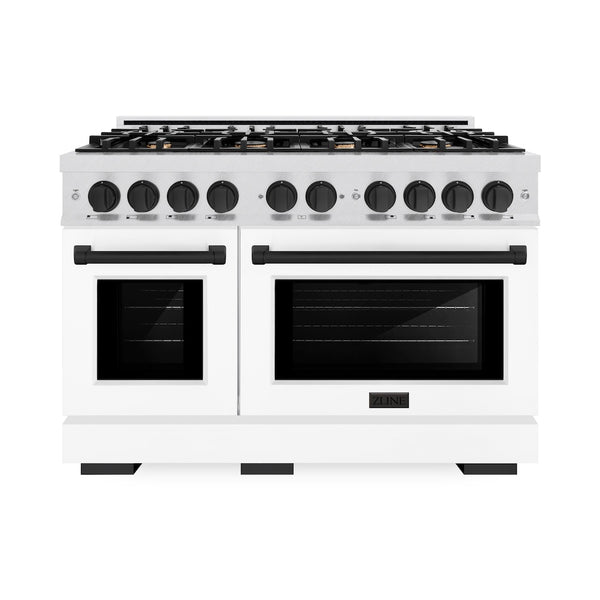 ZLINE Autograph Edition 48 in. 6.7 cu. ft. Select Double Oven Dual Fuel Range with 8 Burner Gas Cooktop in Satin Stainless Steel with White Matte Doors and Matte Black Accents, Open Box-Great Condition