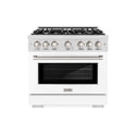 ZLINE 36 in. 5.2 cu. ft. Select Dual Fuel Range with 6 Burner Gas Cooktop and Electric Convection Oven in Satin Stainless Steel with White Matte Door (HDRS-WM-36)