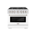 ZLINE 36 in. 5.2 cu. ft. Select Dual Fuel Range with 6 Burner Gas Cooktop and Electric Convection Oven in Satin Stainless Steel with White Matte Door, Open Box-Great Condition