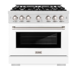ZLINE 36 in. 5.2 cu. ft. Select Dual Fuel Range with 6 Burner Gas Cooktop and Electric Convection Oven in Satin Stainless Steel with White Matte Door (HDRS-WM-36)