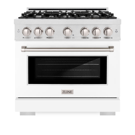 ZLINE 36 in. 5.2 cu. ft. Select Dual Fuel Range with 6 Burner Gas Cooktop and Electric Convection Oven in Satin Stainless Steel with White Matte Door (HDRS-WM-36)