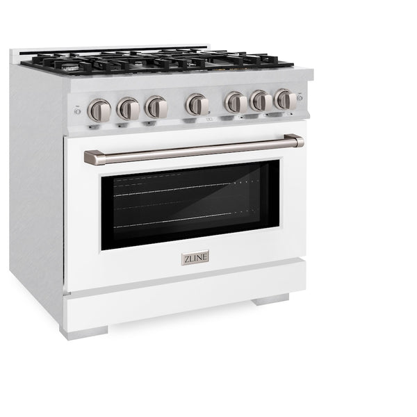 ZLINE 36 in. 5.2 cu. ft. Select Dual Fuel Range with 6 Burner Gas Cooktop and Electric Convection Oven in Satin Stainless Steel with White Matte Door, Open Box-Great Condition