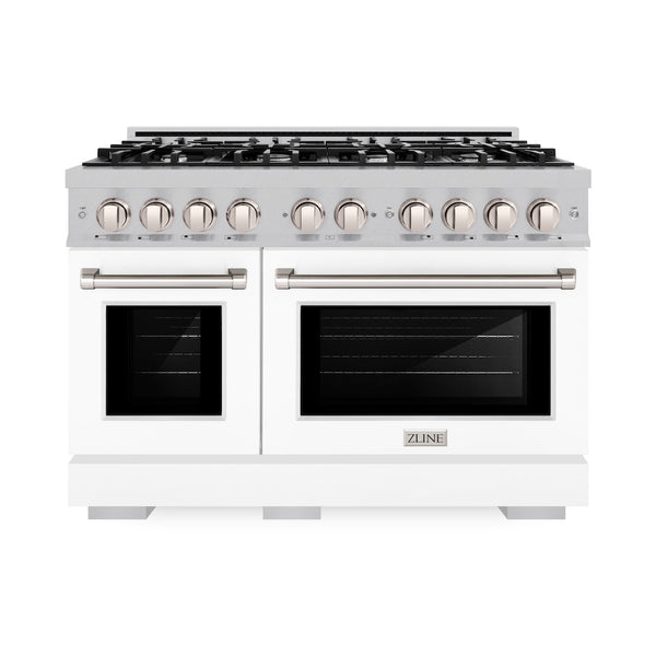 ZLINE 48 in. 6.7 cu. ft. Select Double Oven Dual Fuel Range with 8 Burner Gas Cooktop in Satin Stainless Steel with White Matte Doors, Open Box-Great Condition