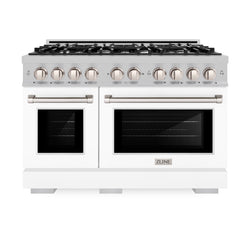ZLINE 48 in. 6.7 cu. ft. Select Double Oven Dual Fuel Range with 8 Burner Gas Cooktop in Satin Stainless Steel with White Matte Doors (HDRS-WM-48)