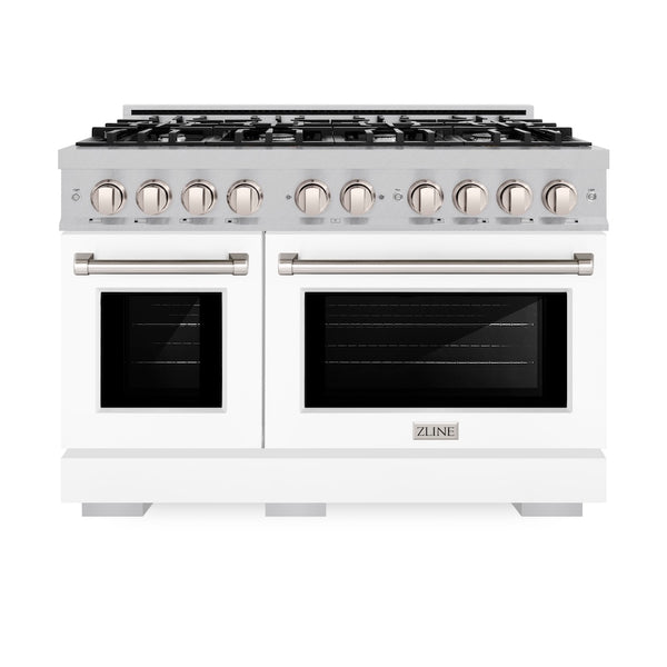 ZLINE 48 in. 6.7 cu. ft. Select Double Oven Dual Fuel Range with 8 Burner Gas Cooktop in Satin Stainless Steel with White Matte Doors, Open Box-Great Condition