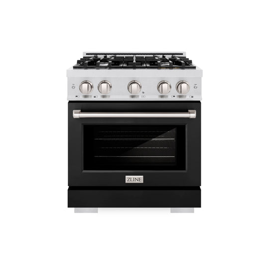 ZLINE 30 in. 4.2 cu. ft. Select Gas Range with 4 Burner Cooktop and Convection Gas Oven in Satin Stainless Steel with Black Matte Door (HGRS-BLM-30)