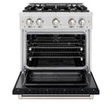 ZLINE 30 in. 4.2 cu. ft. Select Gas Range with 4 Burner Cooktop and Convection Gas Oven in Satin Stainless Steel with Black Matte Door, Open Box-Great Condition