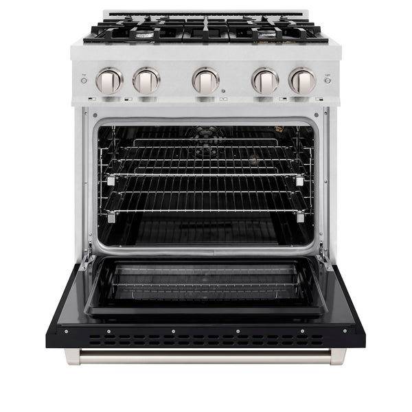 ZLINE 30 in. 4.2 cu. ft. Select Gas Range with 4 Burner Cooktop and Convection Gas Oven in Satin Stainless Steel with Black Matte Door, Open Box-Great Condition