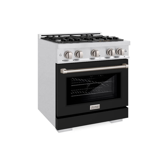 ZLINE 30 in. 4.2 cu. ft. Select Gas Range with 4 Burner Cooktop and Convection Gas Oven in Satin Stainless Steel with Black Matte Door, Open Box-Great Condition