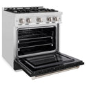 ZLINE 30 in. 4.2 cu. ft. Select Gas Range with 4 Burner Cooktop and Convection Gas Oven in Satin Stainless Steel with Black Matte Door, Open Box-Great Condition