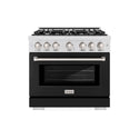 ZLINE 36 in. 5.2 cu. ft. Select Gas Range with 6 Burner Cooktop and Convection Gas Oven in Satin Stainless Steel with Black Matte Door, Open Box-Great Condition