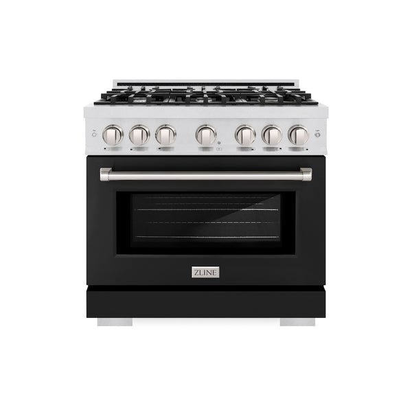 ZLINE 36 in. 5.2 cu. ft. Select Gas Range with 6 Burner Cooktop and Convection Gas Oven in Satin Stainless Steel with Black Matte Door, Open Box-Great Condition