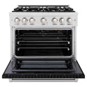 ZLINE 36 in. 5.2 cu. ft. Select Gas Range with 6 Burner Cooktop and Convection Gas Oven in Satin Stainless Steel with Black Matte Door, Open Box-Great Condition