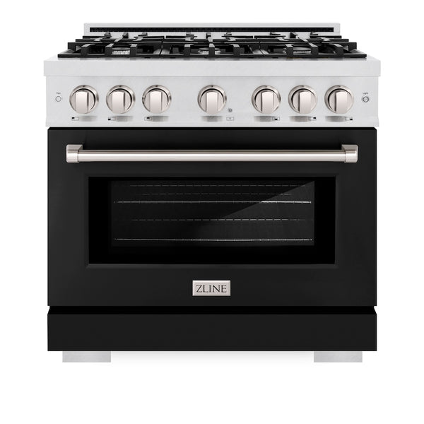 ZLINE 36 in. 5.2 cu. ft. Select Gas Range with 6 Burner Cooktop and Convection Gas Oven in Satin Stainless Steel with Black Matte Door, Open Box-Great Condition