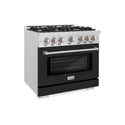 ZLINE 36 in. 5.2 cu. ft. Select Gas Range with 6 Burner Cooktop and Convection Gas Oven in Satin Stainless Steel with Black Matte Door, Open Box-Great Condition