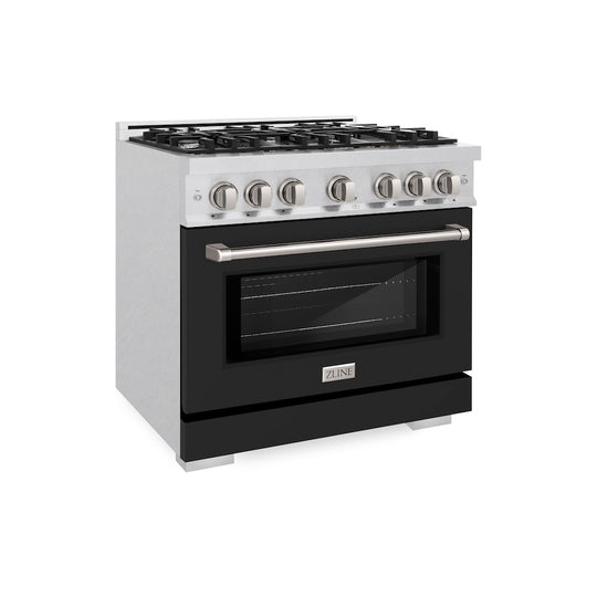 ZLINE 36 in. 5.2 cu. ft. Select Gas Range with 6 Burner Cooktop and Convection Gas Oven in Satin Stainless Steel with Black Matte Door, Open Box-Great Condition
