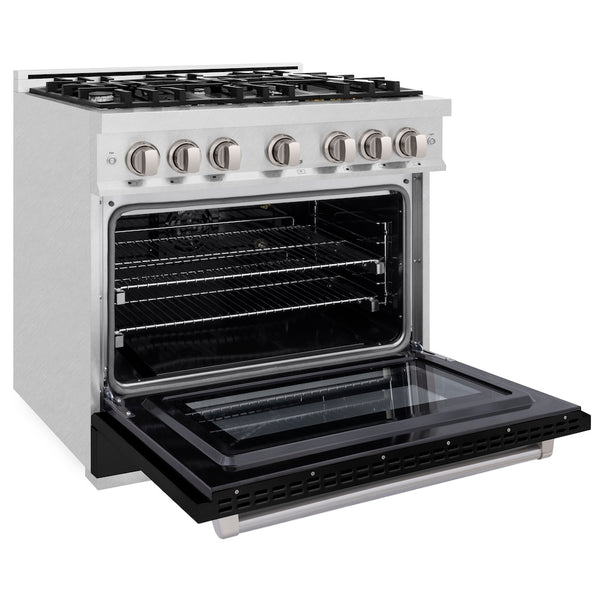 ZLINE 36 in. 5.2 cu. ft. Select Gas Range with 6 Burner Cooktop and Convection Gas Oven in Satin Stainless Steel with Black Matte Door, Open Box-Great Condition