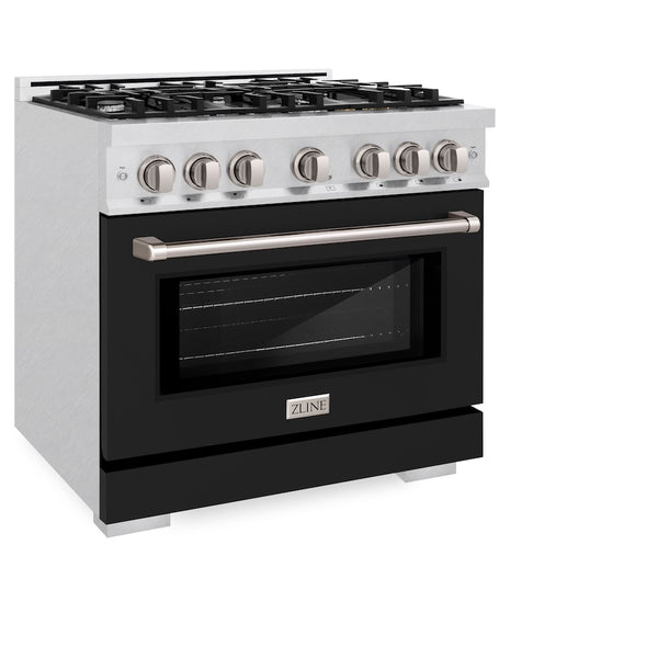 ZLINE 36 in. 5.2 cu. ft. Select Gas Range with 6 Burner Cooktop and Convection Gas Oven in Satin Stainless Steel with Black Matte Door, Open Box-Great Condition