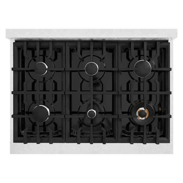 ZLINE 36 in. 5.2 cu. ft. Select Gas Range with 6 Burner Cooktop and Convection Gas Oven in Satin Stainless Steel with Black Matte Door, Open Box-Great Condition