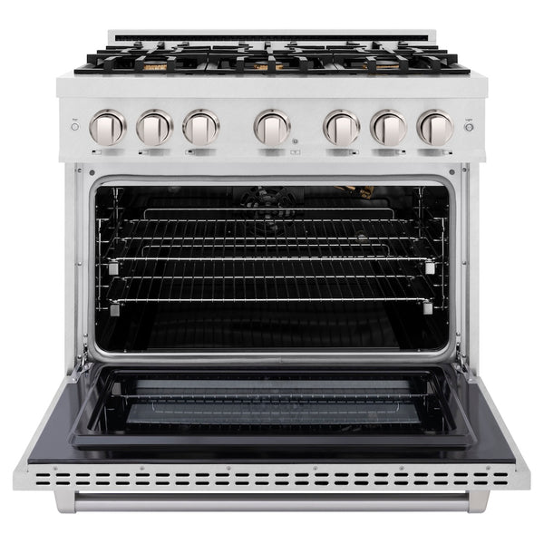 ZLINE 36 in. 5.2 cu. ft. Select Gas Range with Convection Gas Oven in Satin Stainless Steel with 6 Brass Burners, Open Box-Great Condition