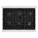 ZLINE 36 in. 5.2 cu. ft. Select Gas Range with Convection Gas Oven in Satin Stainless Steel with 6 Brass Burners, Open Box-Great Condition