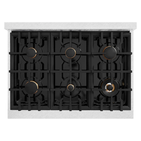ZLINE 36 in. 5.2 cu. ft. Select Gas Range with Convection Gas Oven in Satin Stainless Steel with 6 Brass Burners, Open Box-Great Condition