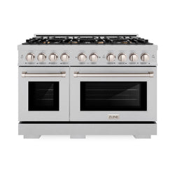 ZLINE 48 in. 6.7 cu. ft. Select Double Oven Gas Range in Satin Stainless Steel with 8 Brass Burners (HGRS-BR-48)