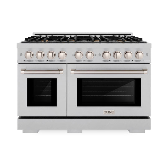 ZLINE 48 in. 6.7 cu. ft. Select Double Oven Gas Range in Satin Stainless Steel with 8 Brass Burners (HGRS-BR-48)