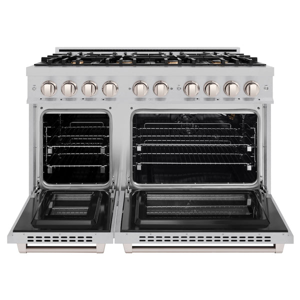 ZLINE 48 in. 6.7 cu. ft. Select Double Oven Gas Range in Satin Stainless Steel with 8 Brass Burners, Open Box-Great Condition