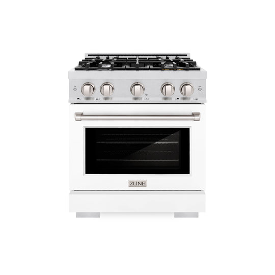 ZLINE 30 in. 4.2 cu. ft. Select Gas Range with 4 Burner Cooktop and Convection Gas Oven in Satin Stainless Steel with White Matte Door (HGRS-WM-30)