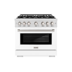 ZLINE 36 in. 5.2 cu. ft. Select Gas Range with 6 Burner Cooktop and Convection Gas Oven in Satin Stainless Steel with White Matte Door (HGRS-WM-36)