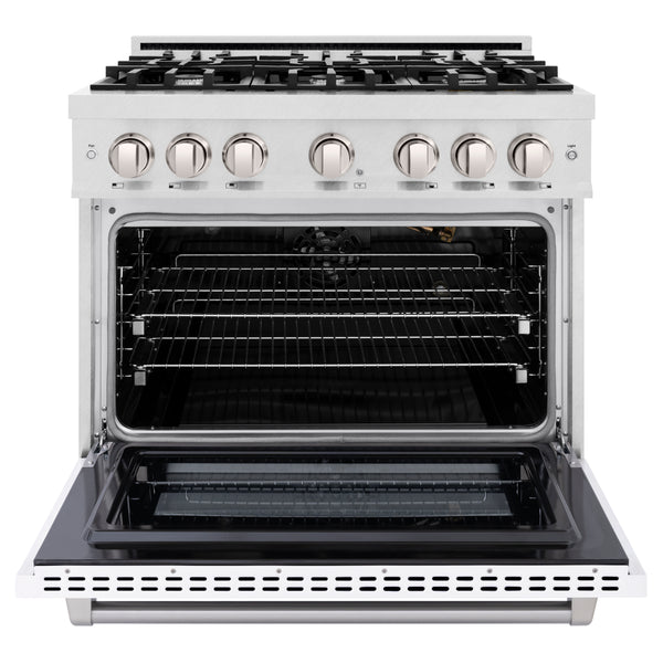 ZLINE 36 in. 5.2 cu. ft. Select Gas Range with 6 Burner Cooktop and Convection Gas Oven in Satin Stainless Steel with White Matte Door (HGRS-WM-36)