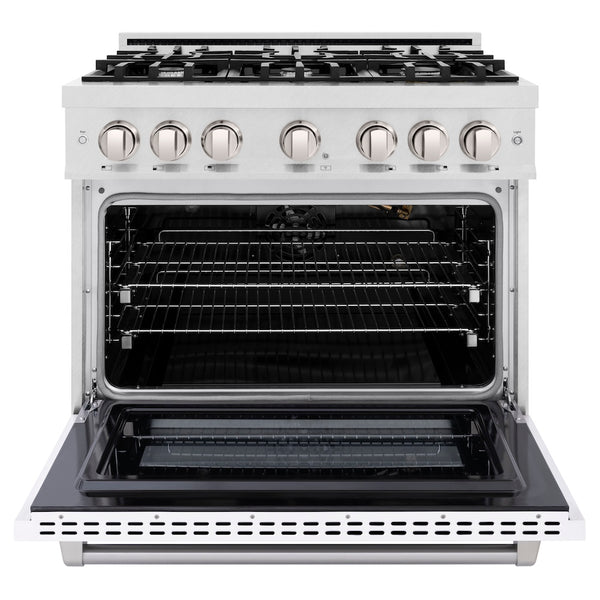 ZLINE 36 in. 5.2 cu. ft. Select Gas Range with 6 Burner Cooktop and Convection Gas Oven in Satin Stainless Steel with White Matte Door, Open Box-Great Condition