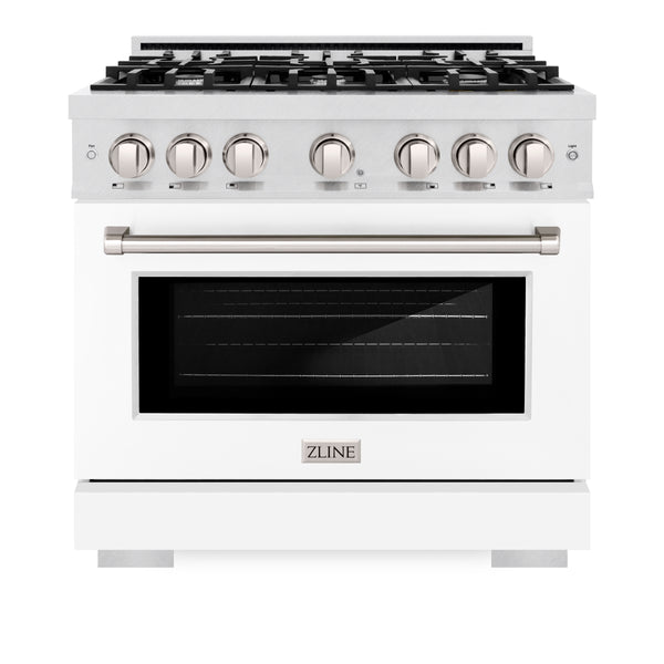 ZLINE 36 in. 5.2 cu. ft. Select Gas Range with 6 Burner Cooktop and Convection Gas Oven in Satin Stainless Steel with White Matte Door (HGRS-WM-36)