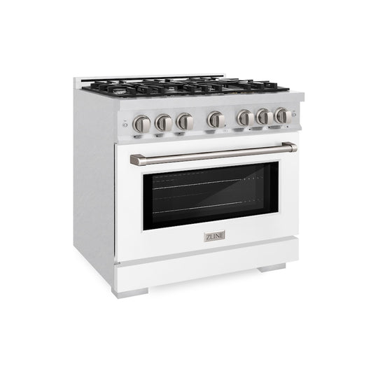 ZLINE 36 in. 5.2 cu. ft. Select Gas Range with 6 Burner Cooktop and Convection Gas Oven in Satin Stainless Steel with White Matte Door, Open Box-Great Condition