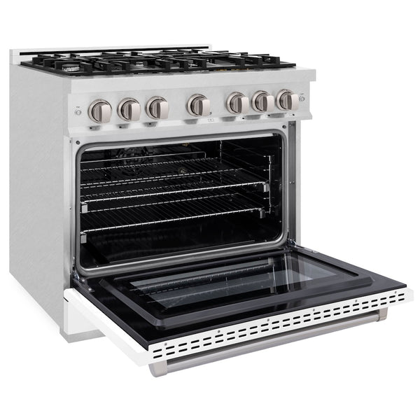 ZLINE 36 in. 5.2 cu. ft. Select Gas Range with 6 Burner Cooktop and Convection Gas Oven in Satin Stainless Steel with White Matte Door, Open Box-Great Condition