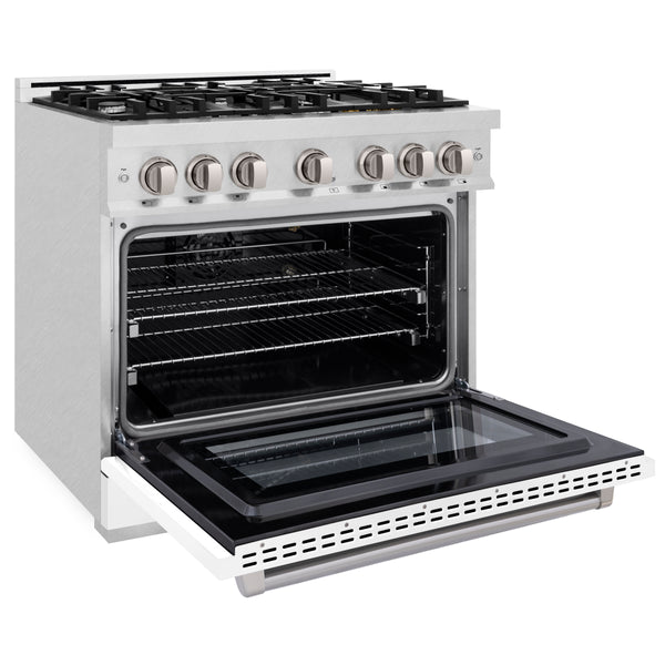 ZLINE 36 in. 5.2 cu. ft. Select Gas Range with 6 Burner Cooktop and Convection Gas Oven in Satin Stainless Steel with White Matte Door (HGRS-WM-36)