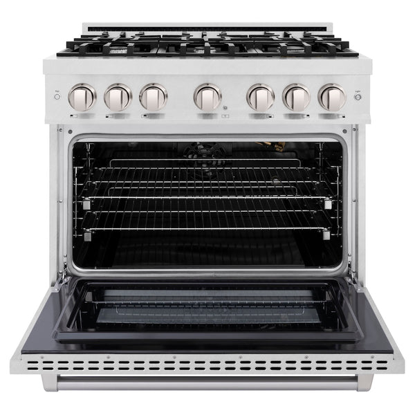 ZLINE 36 in. 5.2 cu. ft. Select Gas Range with 6 Burner Cooktop and Convection Gas Oven in Satin Stainless Steel, Open Box-Great Condition
