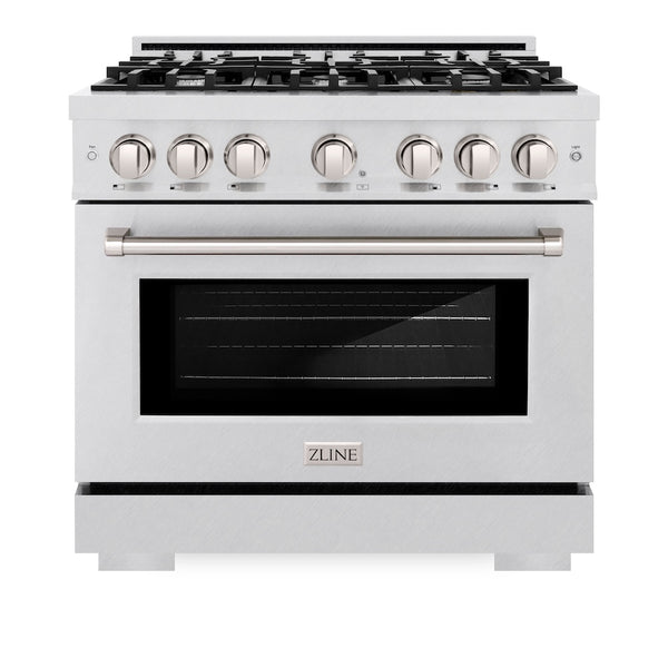 ZLINE 36 in. 5.2 cu. ft. Select Gas Range with 6 Burner Cooktop and Convection Gas Oven in Satin Stainless Steel, Open Box-Great Condition