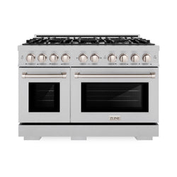 ZLINE 48 in. 6.7 cu. ft. Select Double Oven Gas Range with 8 Burner Cooktop in Satin Stainless Steel (HGRS-48)