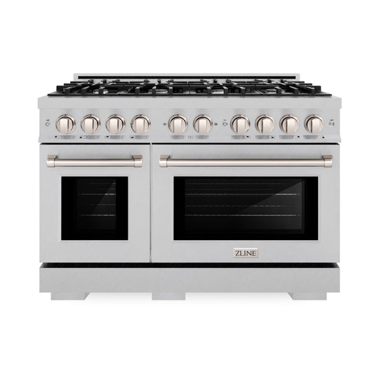 ZLINE 48 in. 6.7 cu. ft. Select Double Oven Gas Range with 8 Burner Cooktop in Satin Stainless Steel (HGRS-48)