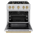 ZLINE Autograph Edition 30 in. 4.2 cu. ft. Select Gas Range with 4 Burner Cooktop and Convection Gas Oven in Satin Stainless Steel and Champagne Bronze Accents, Open Box-Great Condition