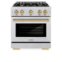 ZLINE Autograph Edition 30 in. 4.2 cu. ft. Select Gas Range with 4 Burner Cooktop and Convection Gas Oven in Satin Stainless Steel and Champagne Bronze Accents, Open Box-Great Condition